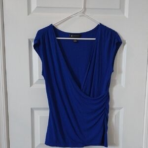 INC International Concepts Royal Blue Draped Blouse Sz M EUC